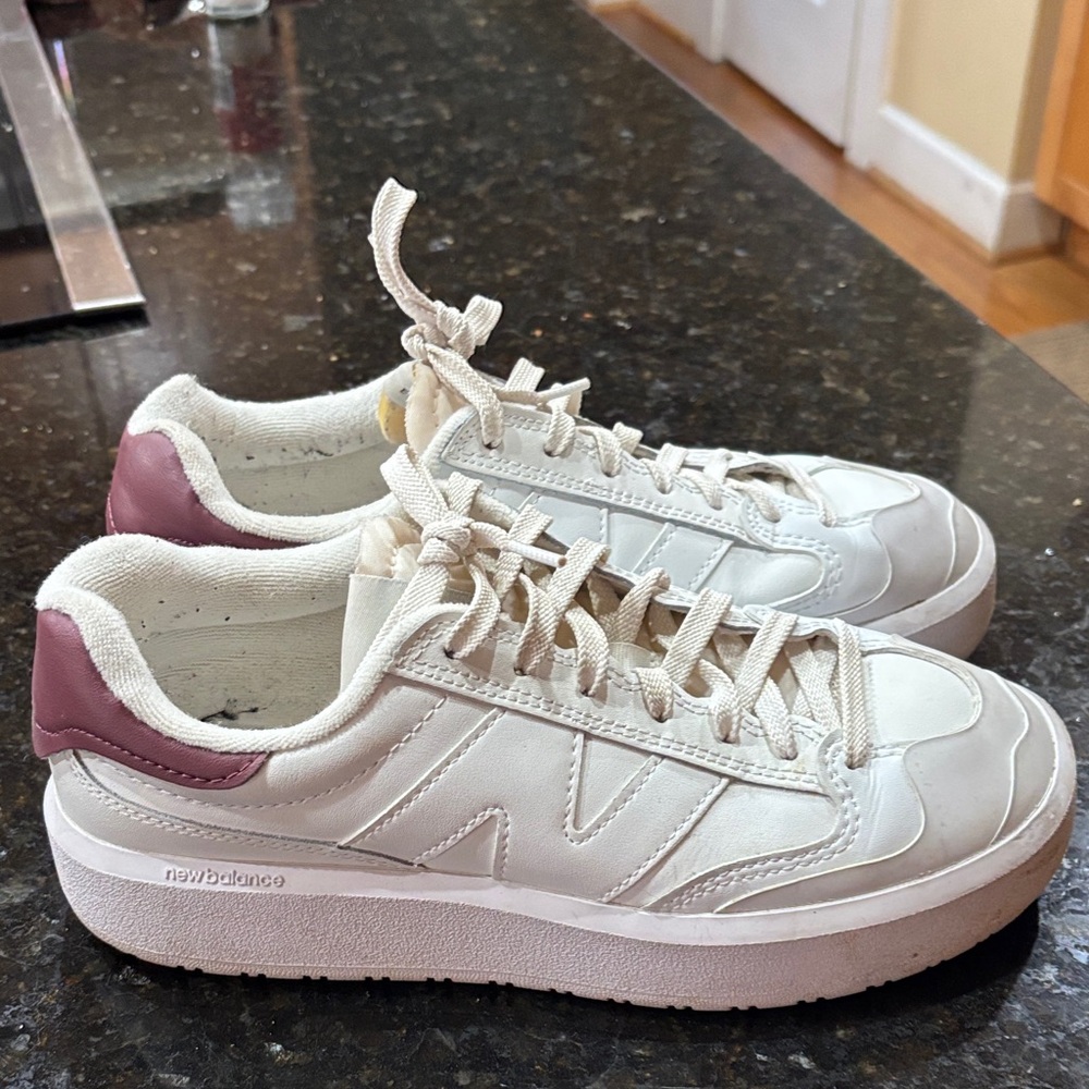 New Balance Women's Cream and Purple Sneakers